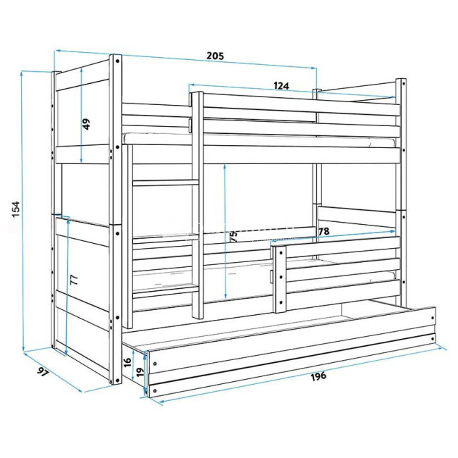 Dviaukštė lova RICO Pušis-balta