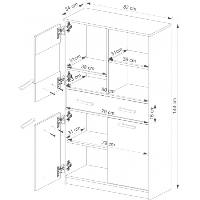 Vitrina TIPS 2D1W1S/80