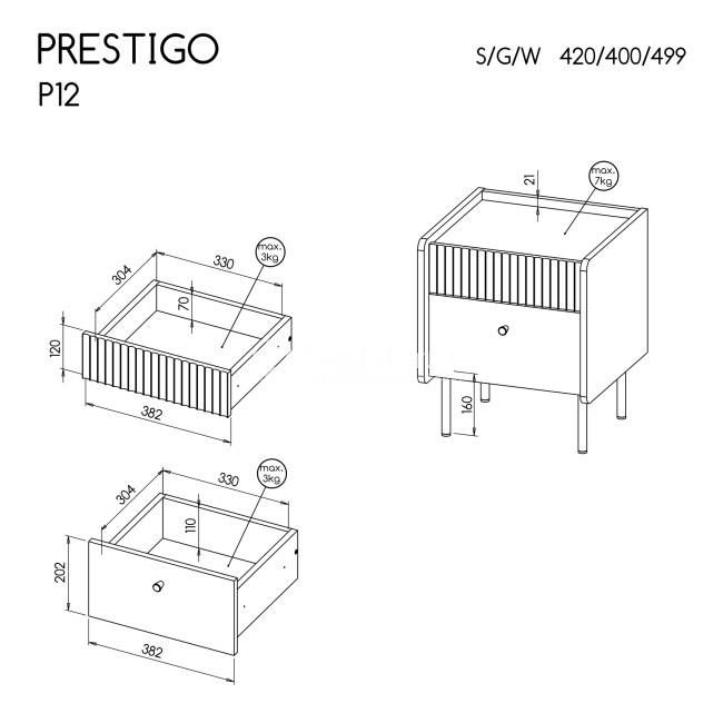 Naktinė spintelė PRESTIGO P12