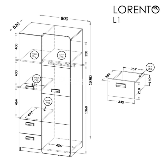 Spinta LORENTO L1 balta naš ąžuolas