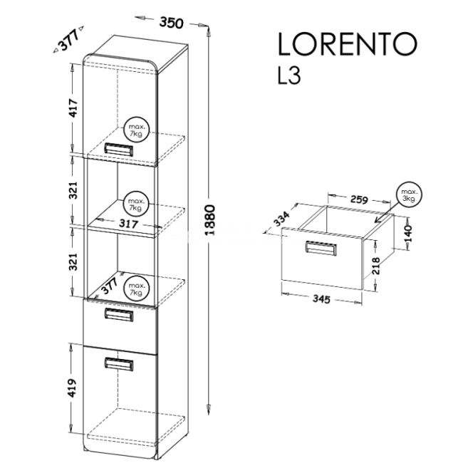 Spintelė LORENTO L3 balta naš ąžuolas