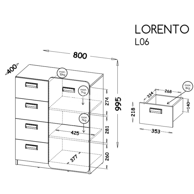 Komoda LORENTO L6 uosis koimbra violetinė