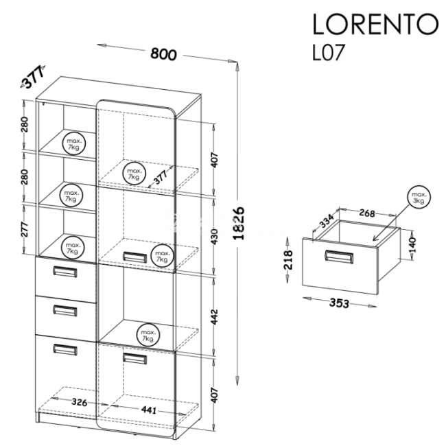 Pastatoma lentyna LORENTO L7 balta naš ąžuolas