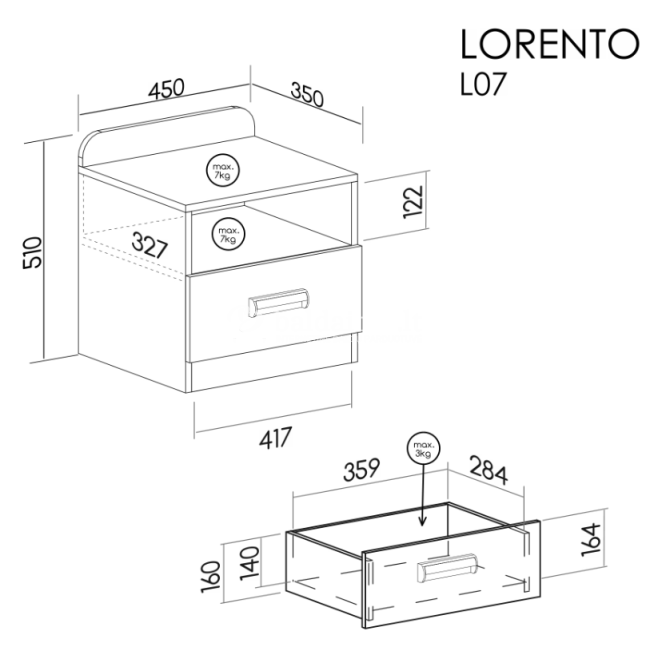 Naktinė spintelė LORENTO L12 uosis koimbra violetinė