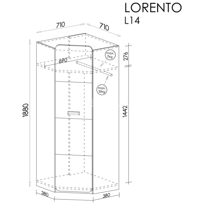 Kampinė spinta LORENTO L14 balta naš ąžuolas