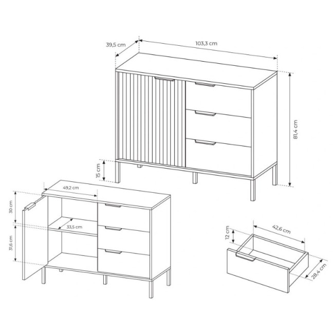 Komoda RAVE smėlio 103 1D3S